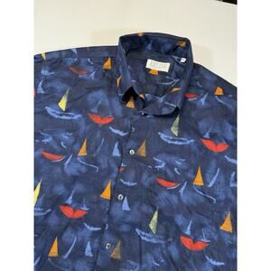 Vintage Tuttle Italy Shirt XL Abstract Sailboat Print Short Sleeve Cotton